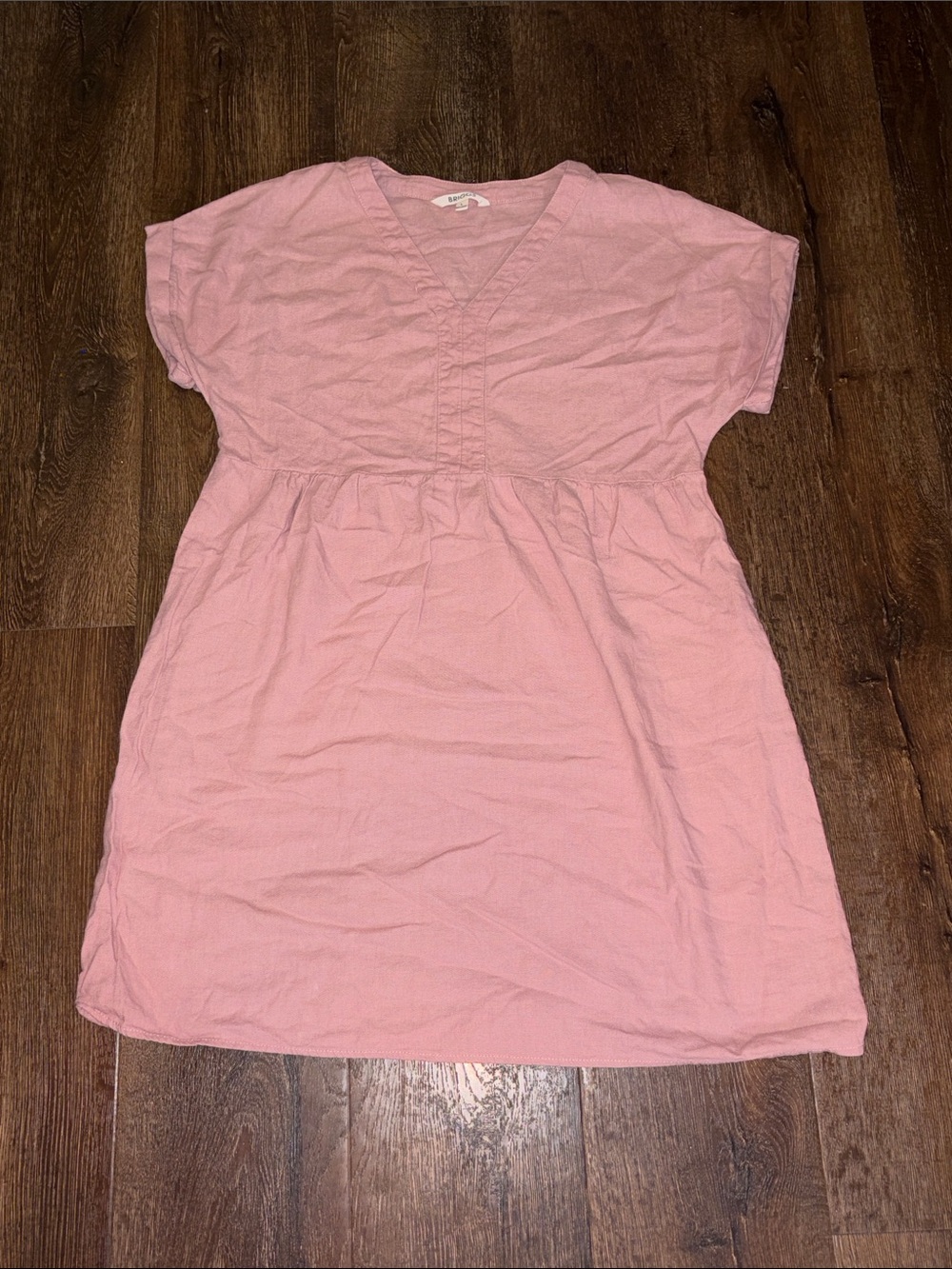 Briggs DUSTY Rose PINK LINEN BLEND V-NECK SHORT SLEEVE DRESS, WOMEN SIZE L